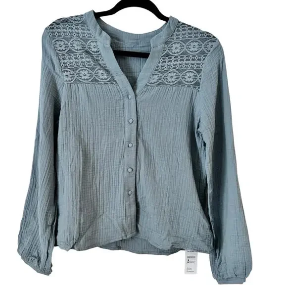 NWT CUPSHE Floral Lace Gauze Button Front Shirt Size XS - Picture 4 of 9